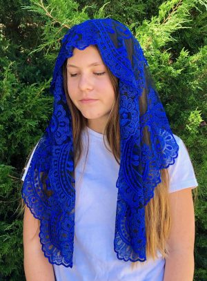 Spanish Lace Church Veil -Blue Black  (48" x 23")