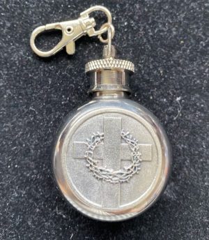 Round Holy Water Bottle (Crown & Cross)
