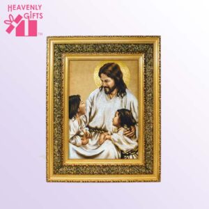 Jesus and Kids Double Padded Gold Frame (17" x 21")