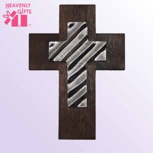 Pewter Wavey Cross Mounted on a Wooden Cross (10" x 7.5")
