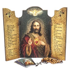 Sacred Heart Wooden Triptych