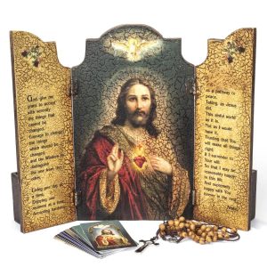 Sacred Heart of Jesus w/box Wooden Triptych