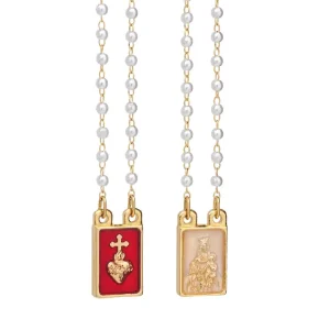 Lady's Scapular Sacred Heart + Lady Mt. Carmel Pearl Beads