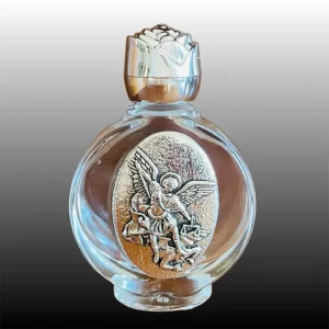 St. Michael Holy Water Bottle W/Rose Top 2.5"