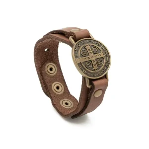 St. Benedict Leather Wristband 7"