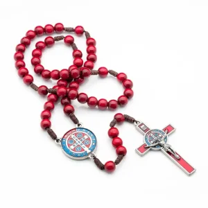 St. Benedict Wooden Rosary (Red Resin)   20"