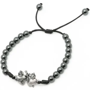 Sacred Heart Hematite Beads Bracelet 7"